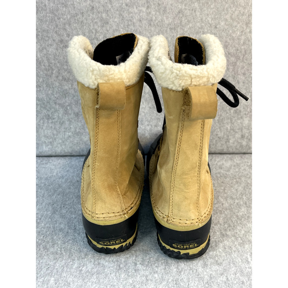 Sorel Womens Caribou Slim Tan Brown Leather Faux Fur Snow Boots Sz 6.5 - Picture 3 of 9